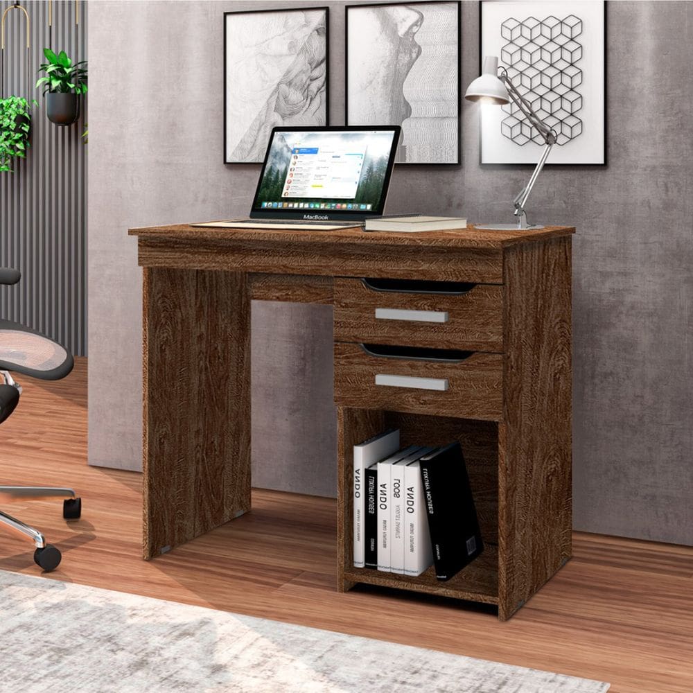 Mesa Escrivaninha Veneza para Escritorio com 2 Gavetas - Imbuia