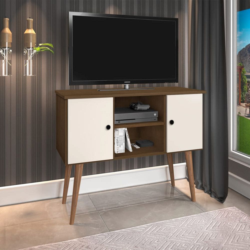Estante Rack Viena Clássico 90cm com Portas - Imbuia e Off White