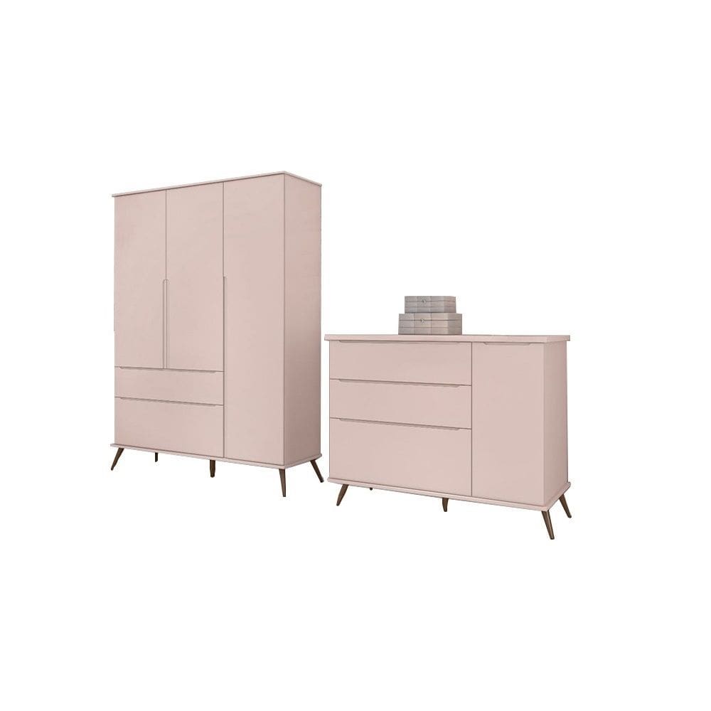 Quarto Infantil Bebê Melinda Cômoda Guarda Roupa Rosê