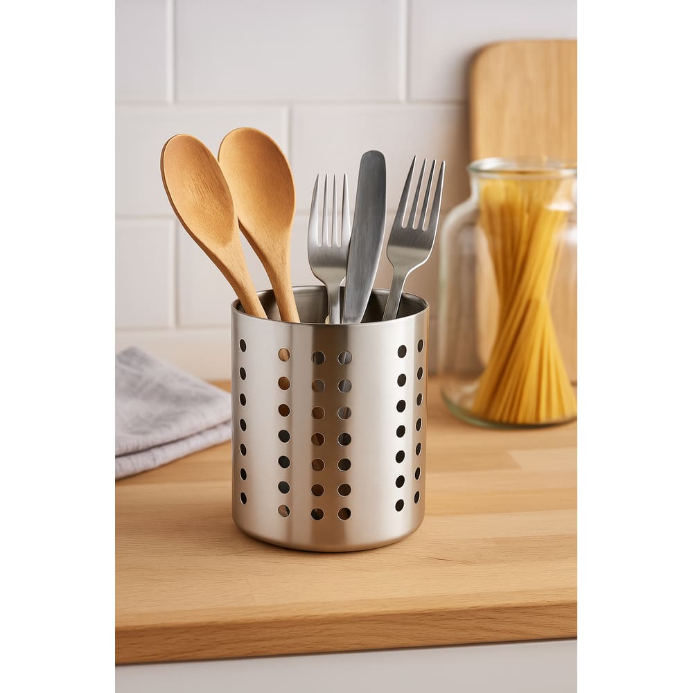 Porta Talheres E Utensílios De Aço Inox Perfurado 9,5x12,5cm - Porta Talher Inox