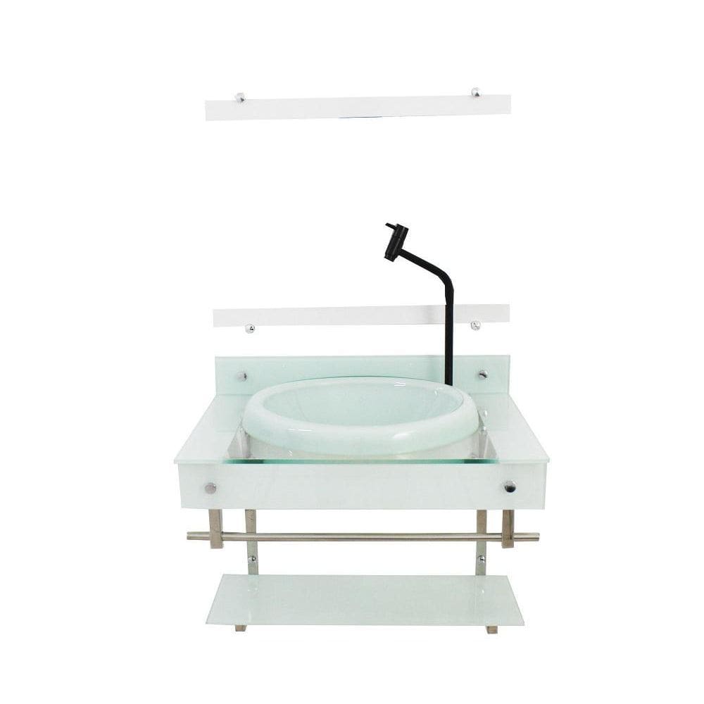 Gabinete De Vidro Iqxx 60Cm Inox Com Cuba Chapeu - Branco