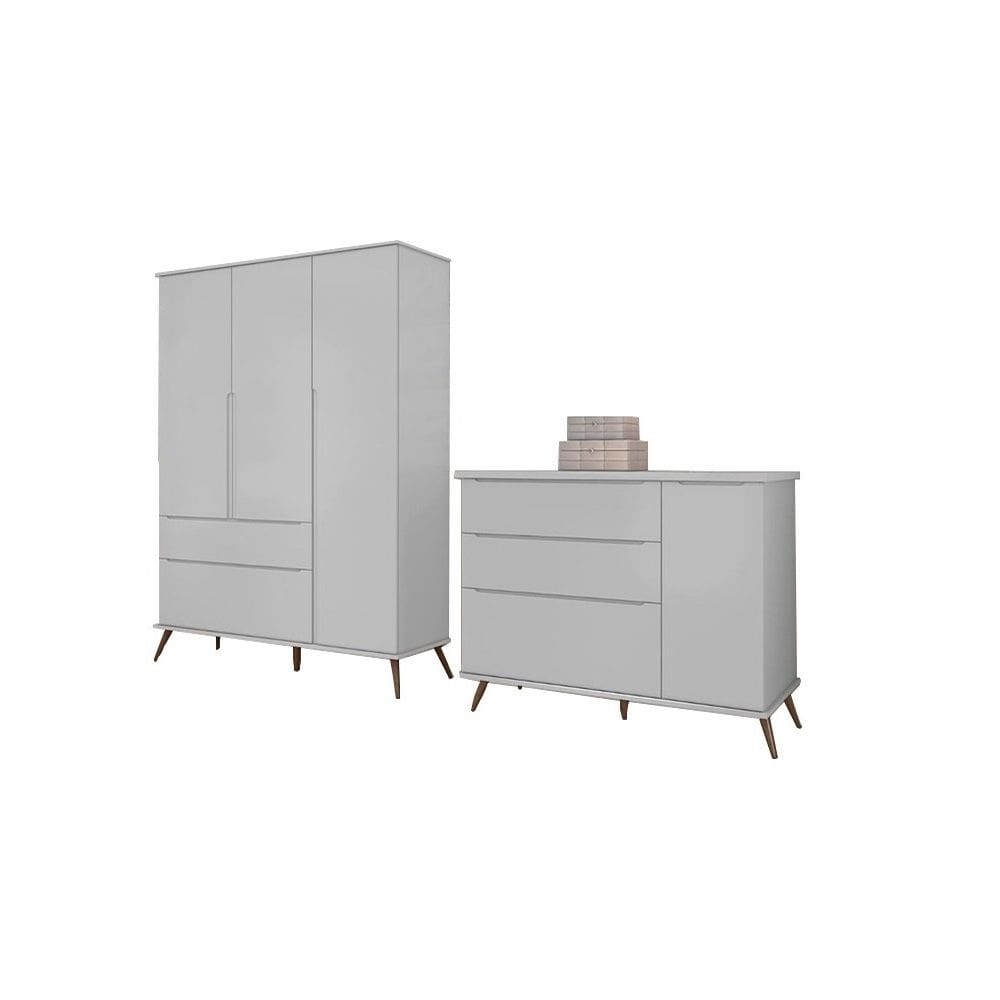 Quarto Infantil Bebê Melinda Cômoda Guarda Roupa Cinza