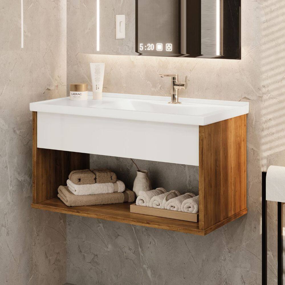 Gabinete Suspenso Encanto com Cuba Canela Off White