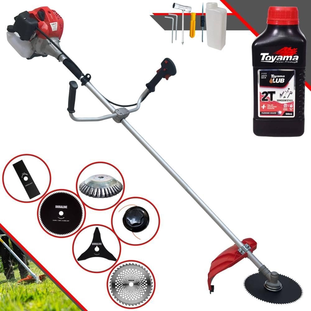 Roçadeira Aparador de Grama À Gasolina Anmax CG430P-TB 43cc 2HP 9.000rpm Com Kit 4 Lâminas + Carretel + Escova de Aço + ÓLEO TOYAMA 2T