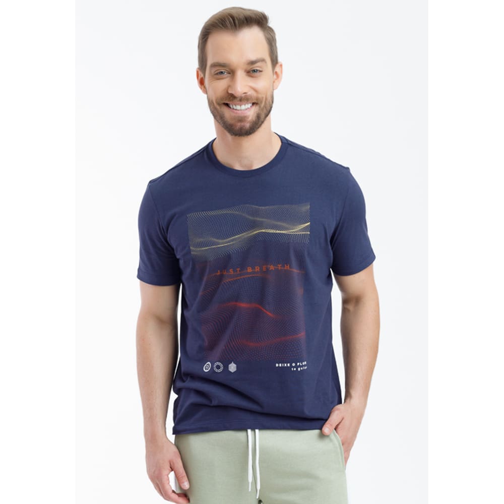 Camiseta Masculina Manga Curta Just Breath Deixe o Flow Te Guiar Marinho