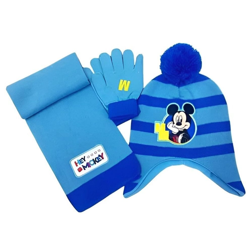 Kit Inverno Infantil Masculino Mickey Touca Luva Cachecol
