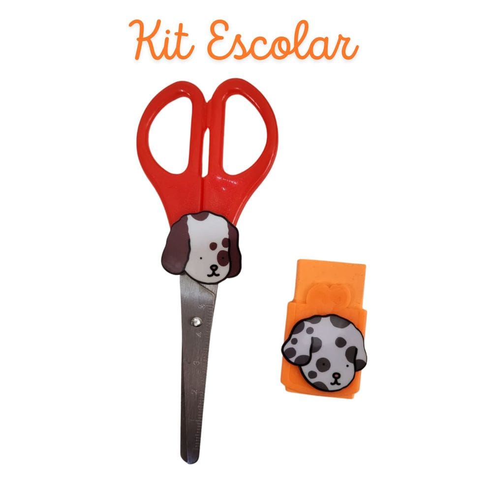 Kit Escolar tesoura sem ponta e borracha Ursinhos Bobi goods papelaria borracha com capa escolar material férias escolar