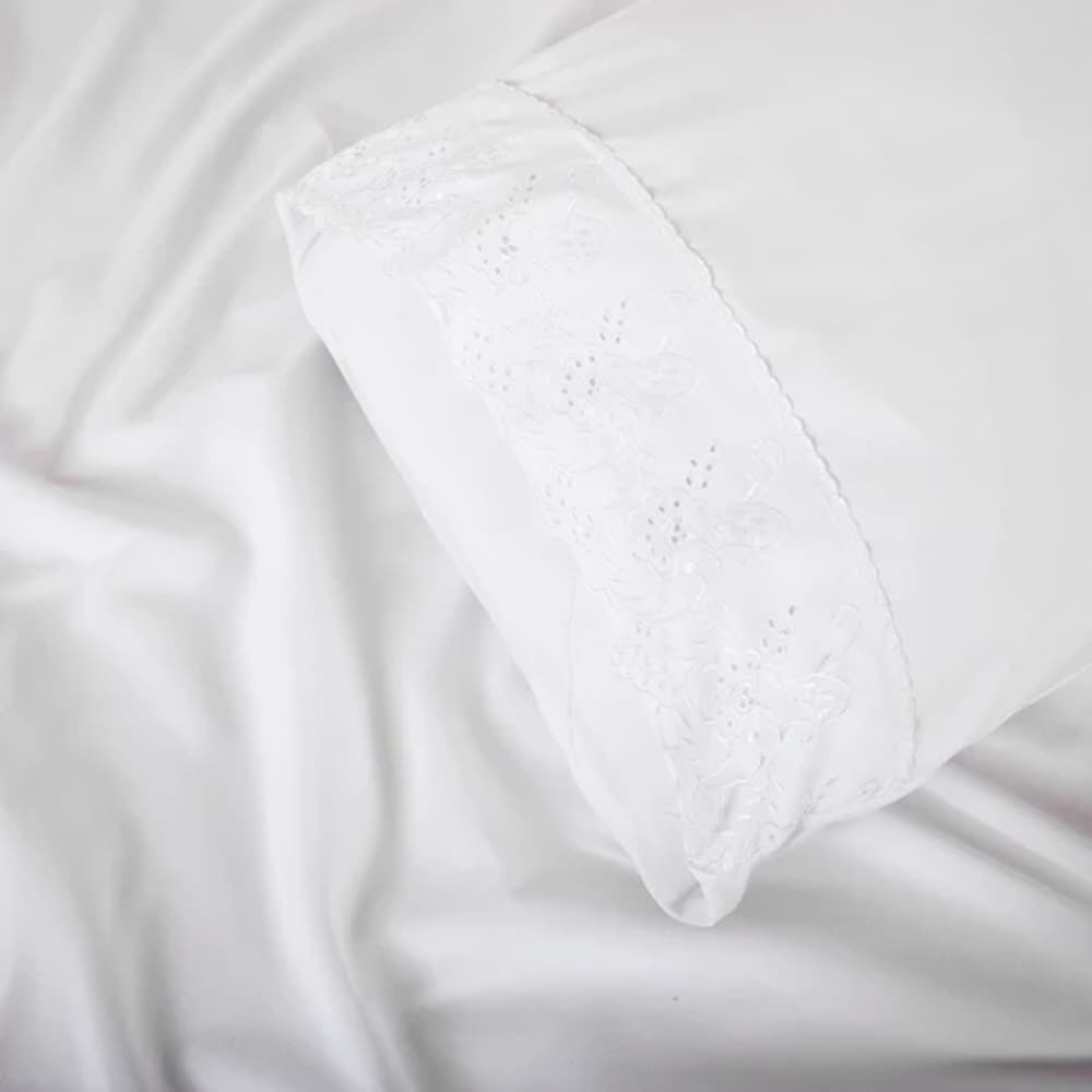 Jogo de Cama 4 pç Bordado Inglês Toque de Seda Casal -Jolitex - Branco