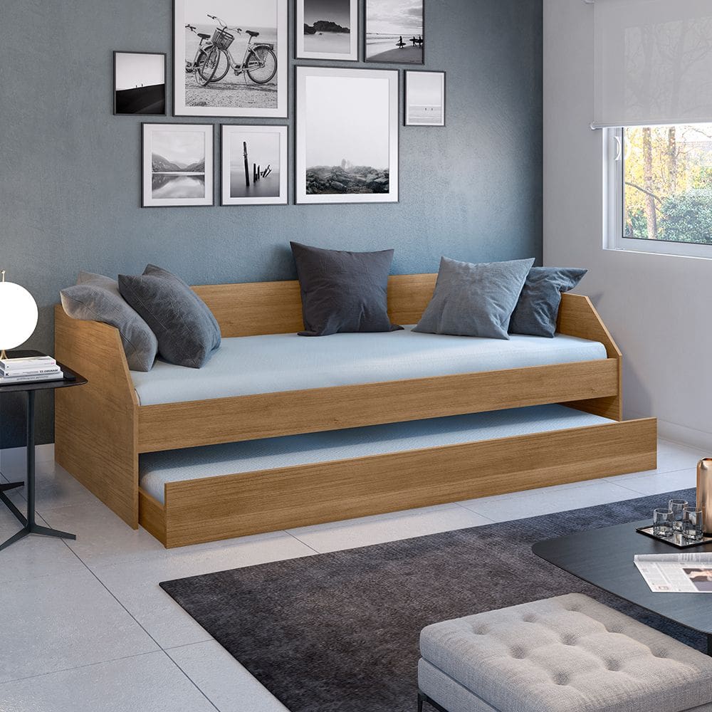 Sofa com Bicama para Quarto ou Sala Solteiro ou Criança com Cama Auxiliar Reforçada Duo Amendoa