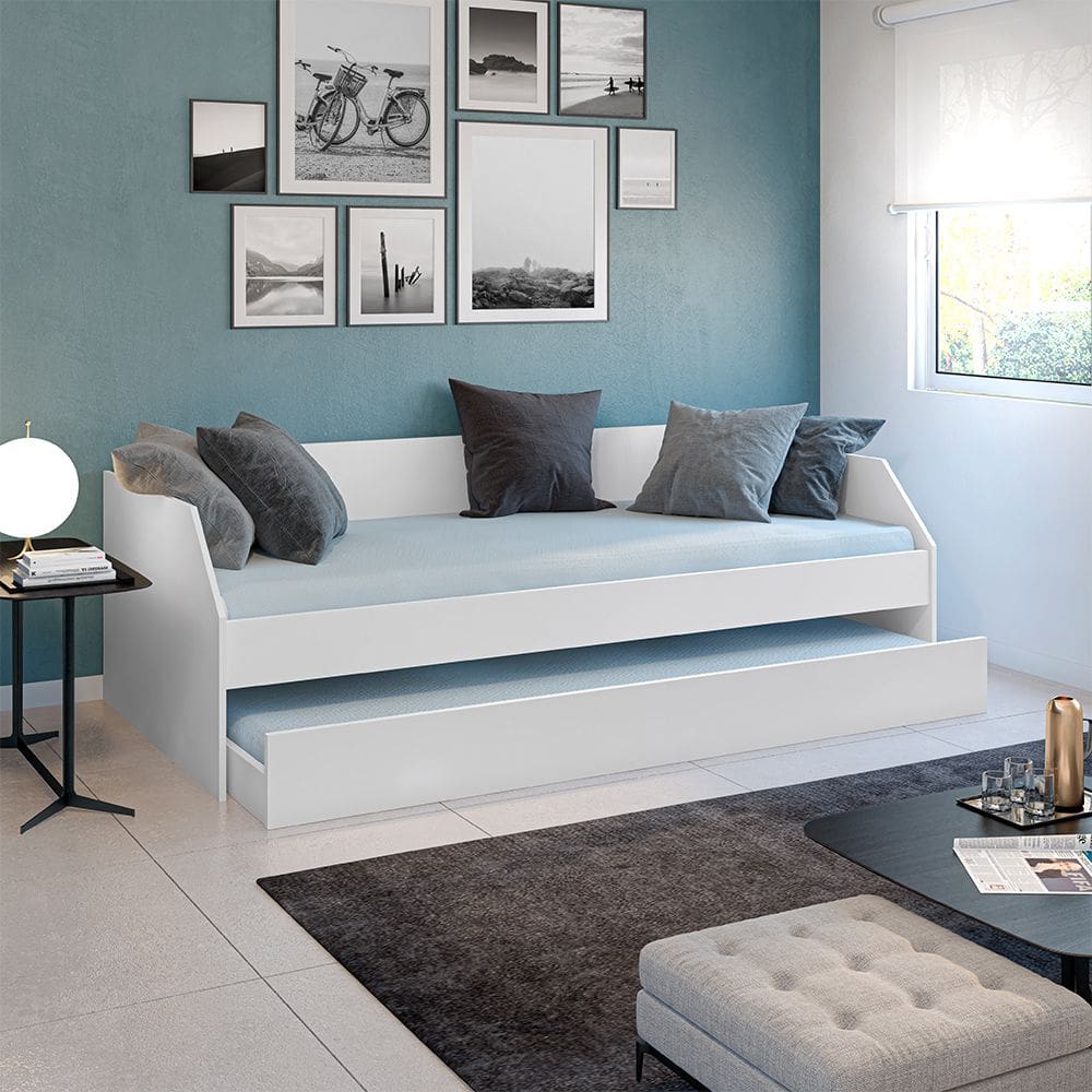 Sofa com Bicama para Quarto ou Sala Solteiro ou Criança com Cama Auxiliar Reforçada Duo Branco