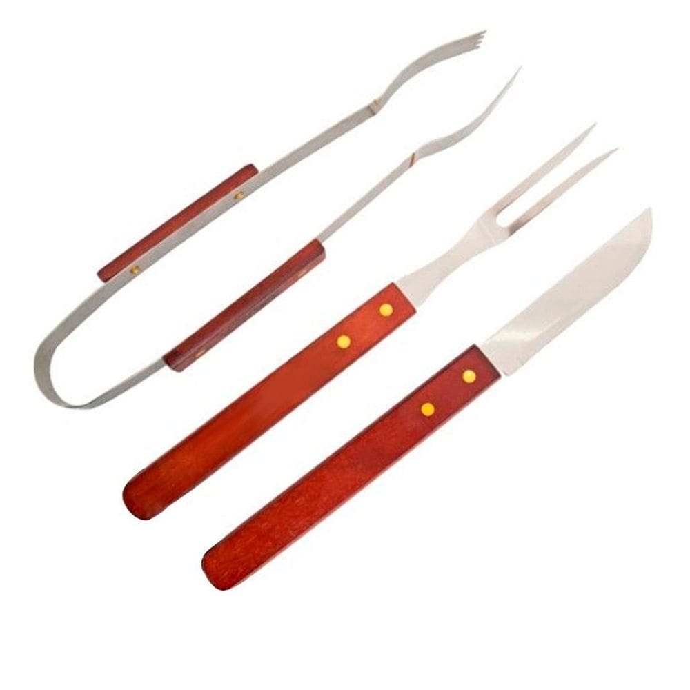 Kit Conjunto de Facas Para Churrasco Madeira e Inox 3 Peças