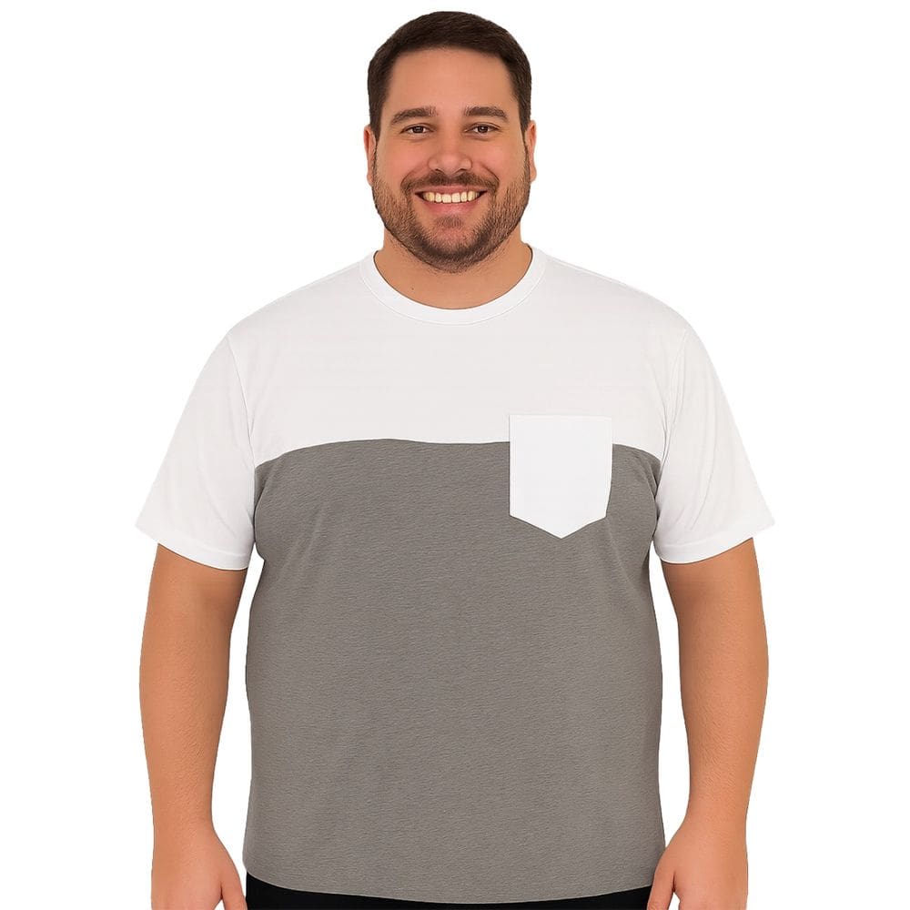 Camiseta Masculina Manga Curta Com Bolso Tamanho Plus Size