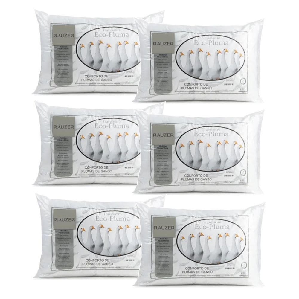 Kit 6 Travesseiro Pluma Ganso Confortável Antiacaro 70x50cm