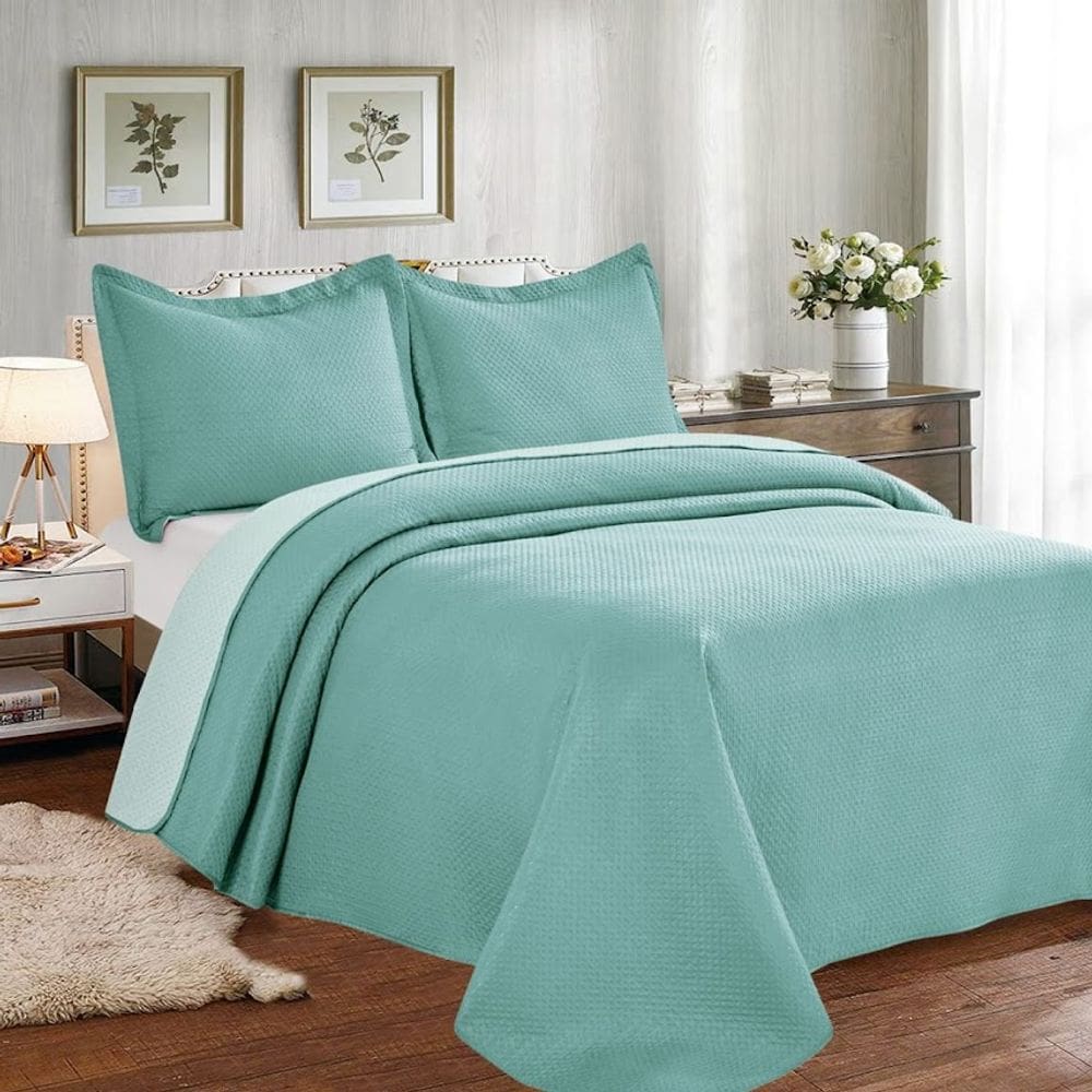 Colcha Cobre Leito King Poliéster Dupla Face 3pcs Verde 2