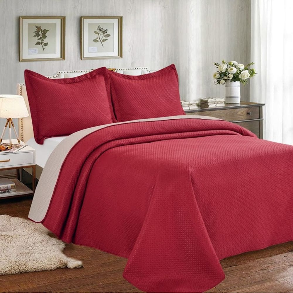 Colcha Cobre Leito King Poliéster Dupla Face 3pcs Vermelho 1