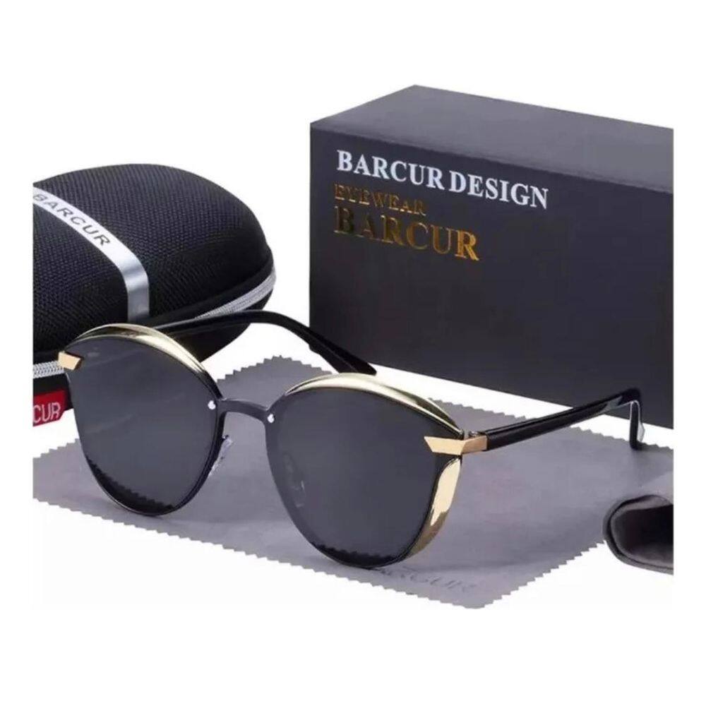 Óculos Feminino Gatinho Barcur Preto e Dourado Box