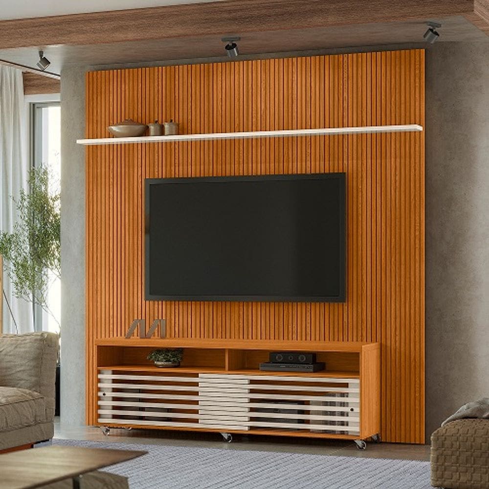 Rack Com Painel Frizz New Prestige Cinamomo/Off White - Madetec Móveis