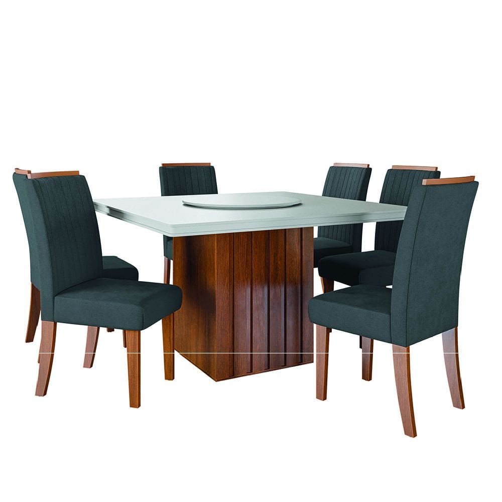 Conjunto Sala de Jantar Amsterdã New Mesa com Tampo Giratório 6 Cadeiras Grécia Madeirado/Grafite