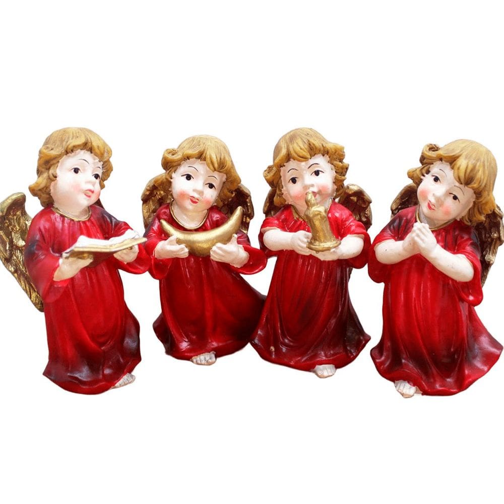 Kit Estatuetas Anjo Anjinho Vermelho Natal Em Resina De 13cm