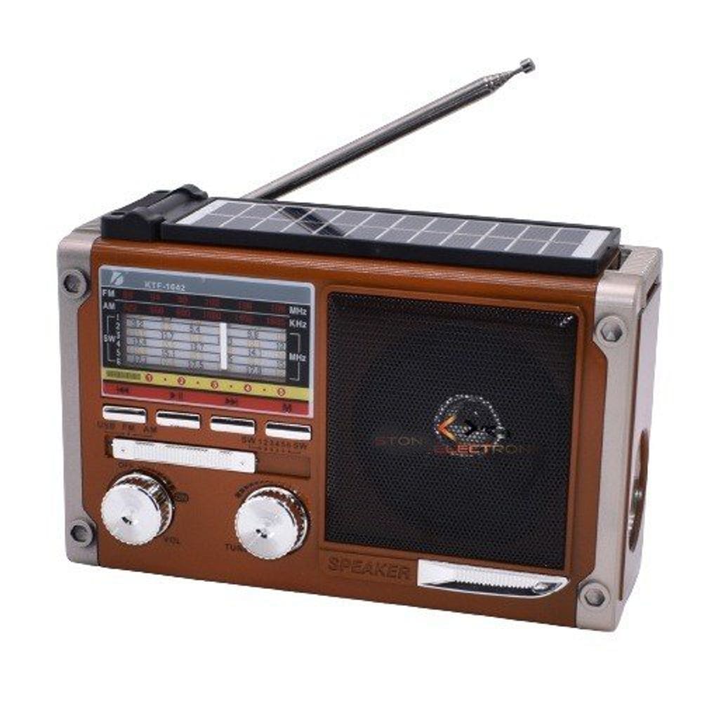 Rádio Portátil Vintage com Placa Solar Lanterna Recarregável