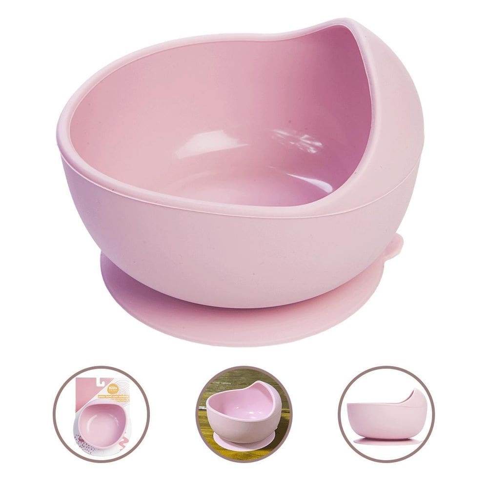 Prato Fundo Bowl Ventosa Em Silicone Bebê Infantil - Rosa