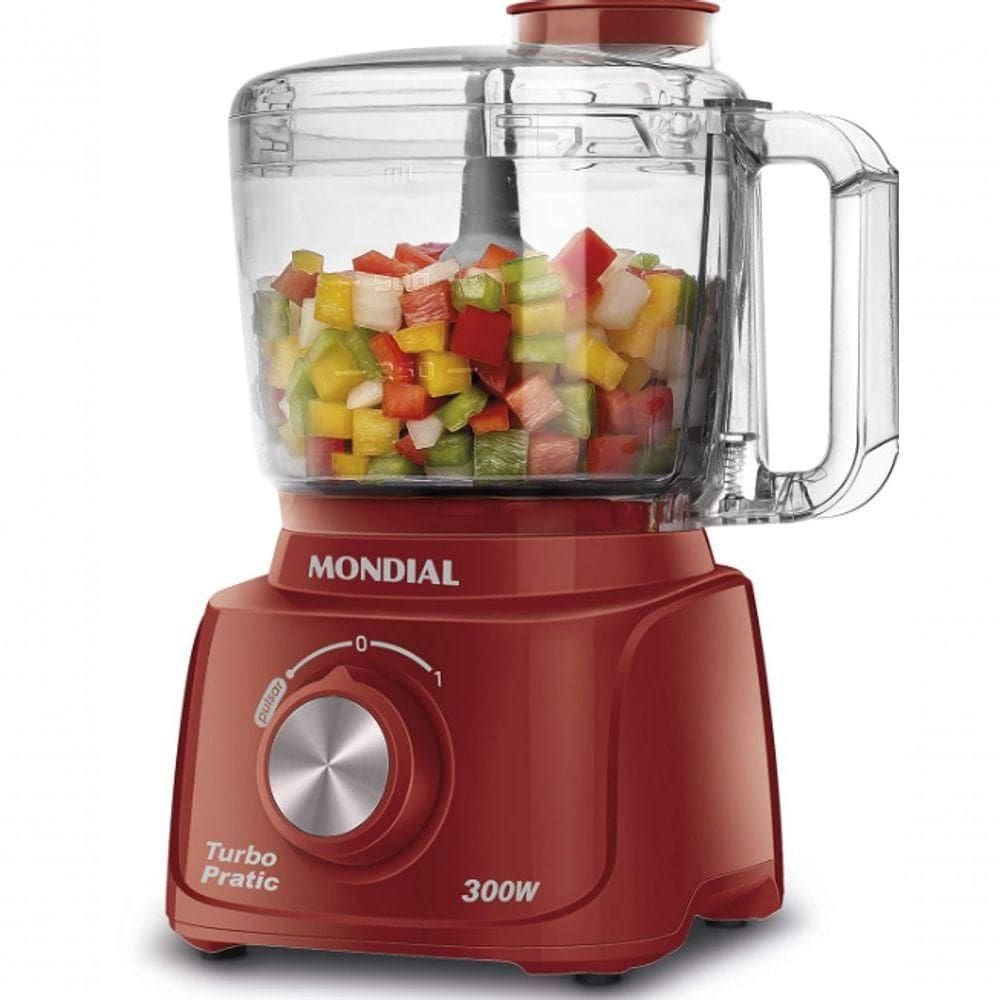 Mini Processador Mondial Turbo 300w 1 Velocidade Vermelho 110V