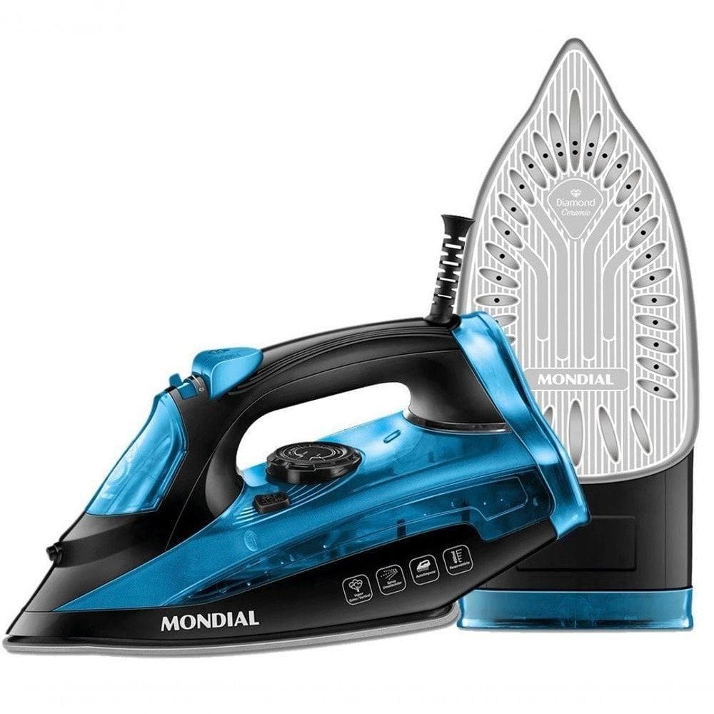 Ferro De Passar A Vapor Mondial Ultra Turbo 2000w Preto Azul 220V