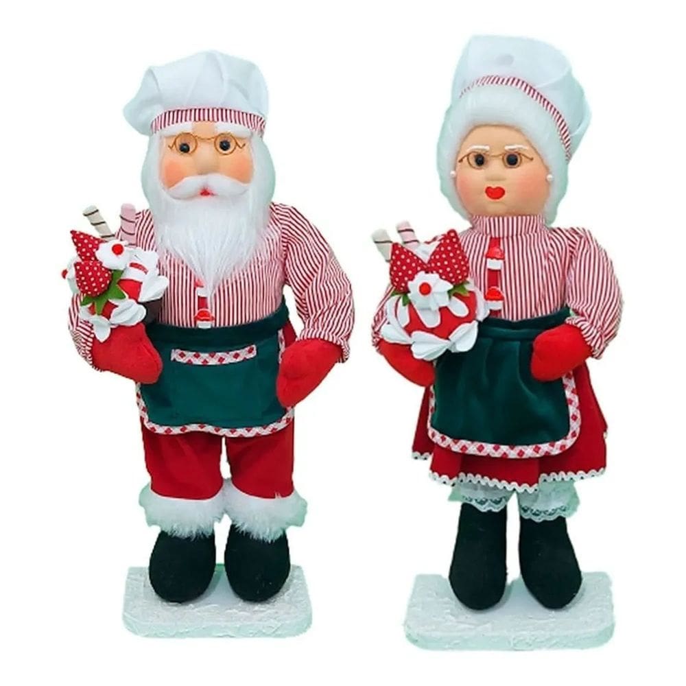Dupla Boneco De Natal Mamãe E Papai Noel Confeiteiros 50cm