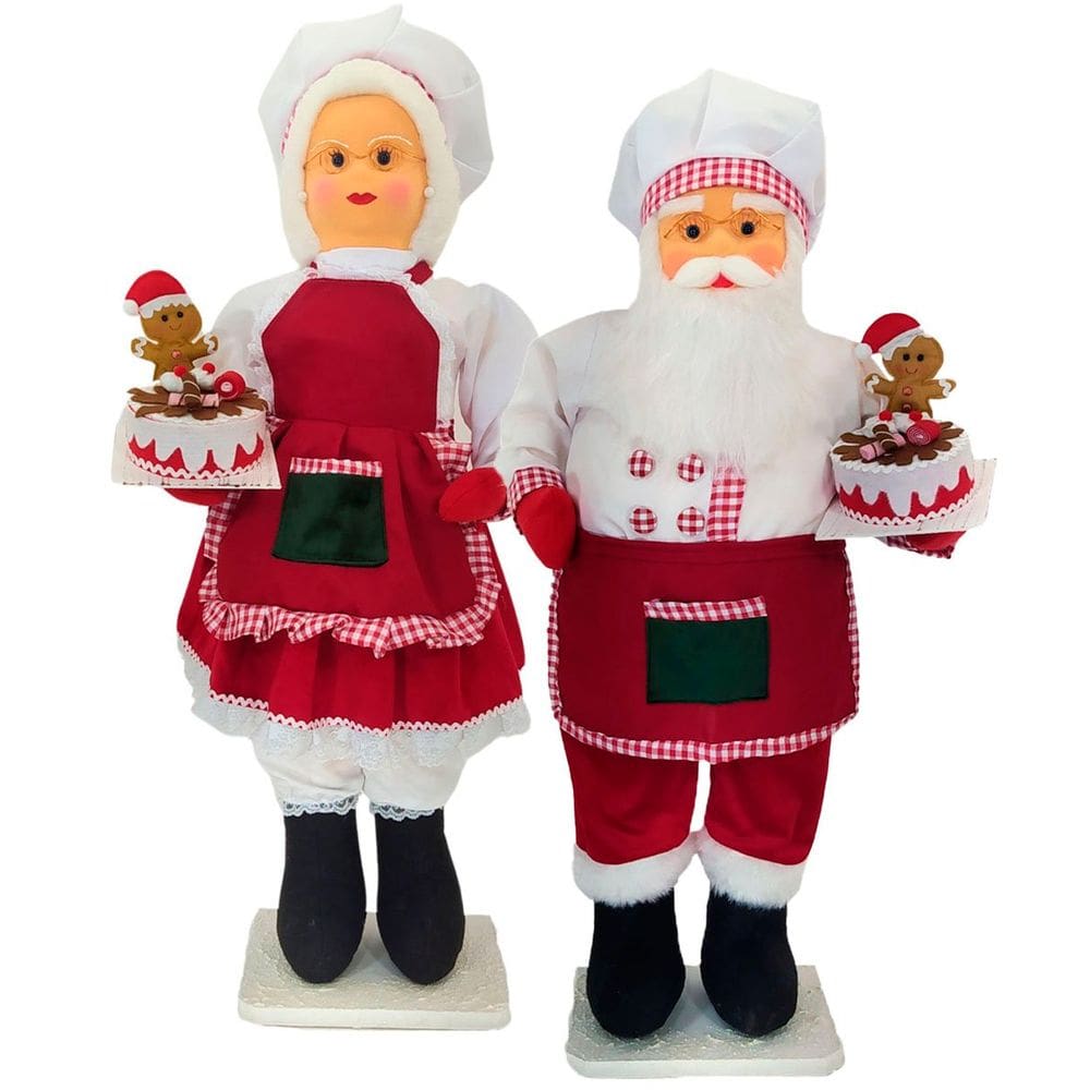 Dupla Bonecos Natalino Mamãe E Papai Noel Confeiteiros 90cm