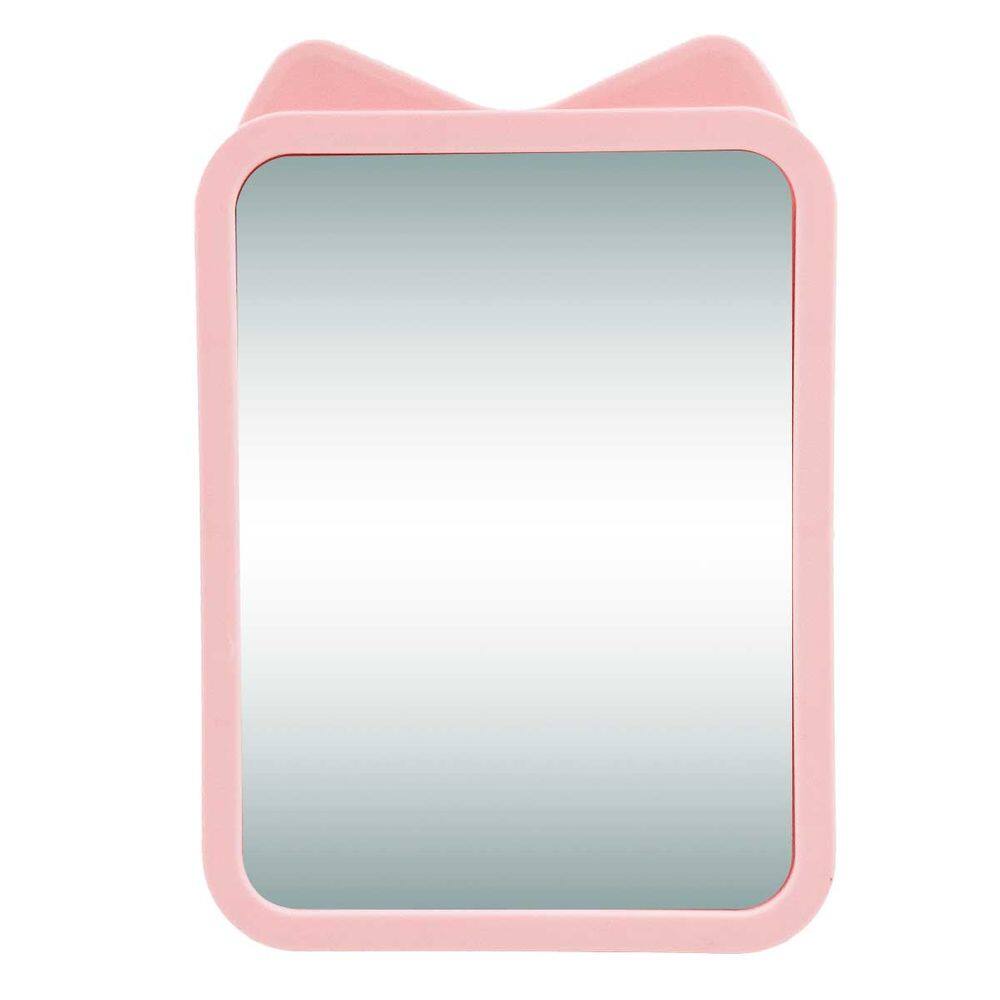 Espelho de Mesa Retangular Gato 10,7cm em Plastico Rosa Folia