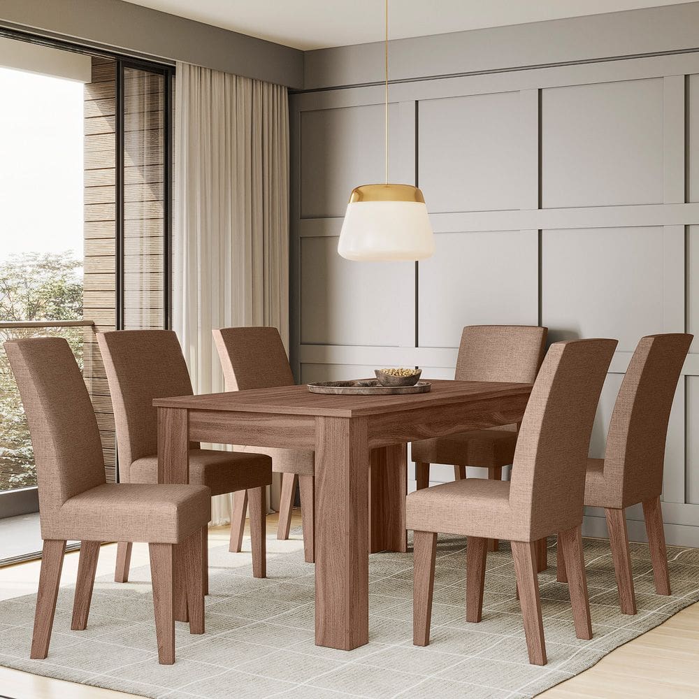 Conjunto Sala de Jantar Georgia 1,56 com 6 Cadeiras Amendoa 07