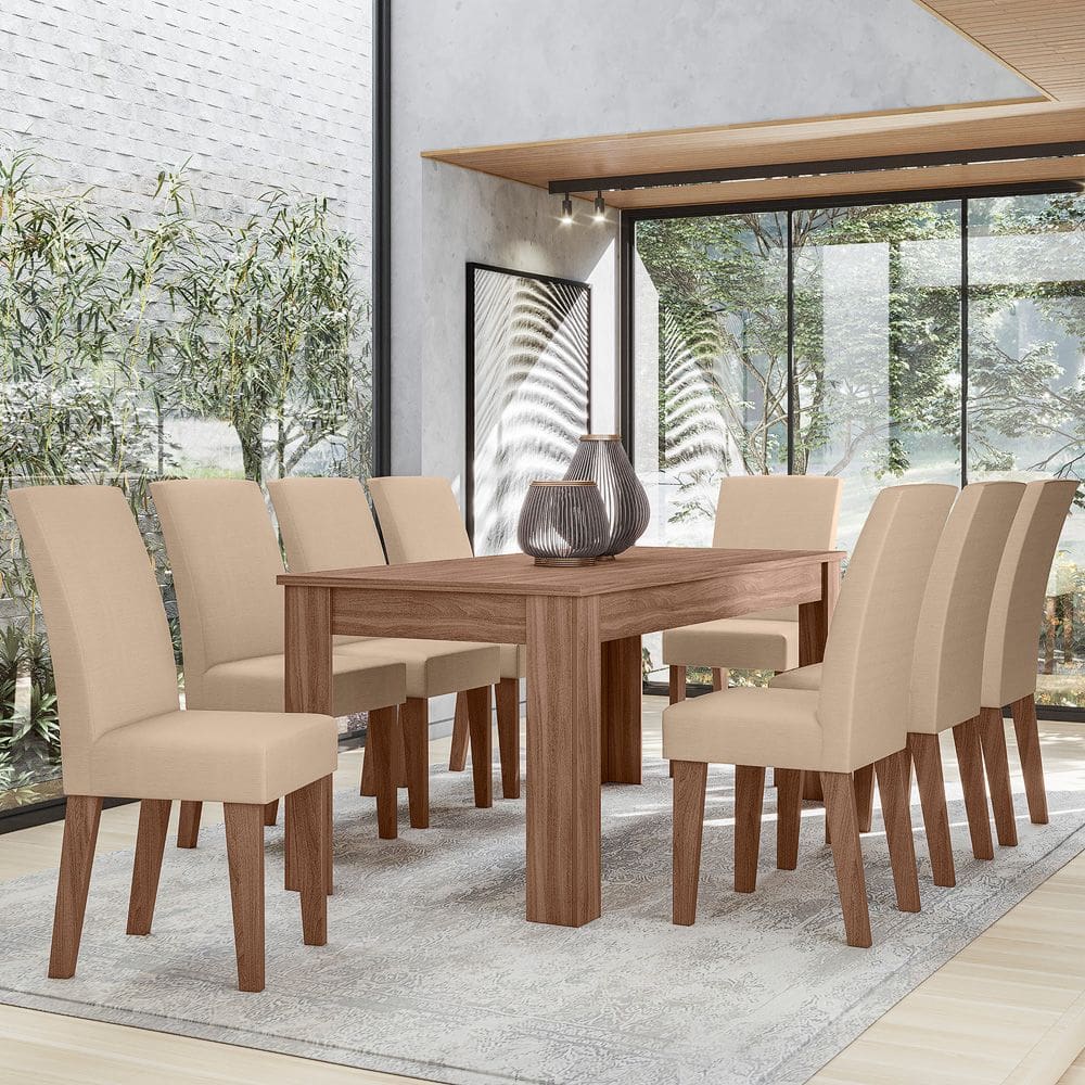 Conjunto Sala de Jantar Georgia 1,85 com 8 Cadeiras Amendoa 51