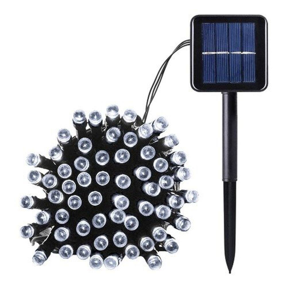 Pisca Cordão Solar Natal LED 100 Lâmpadas Luz Branca 10m