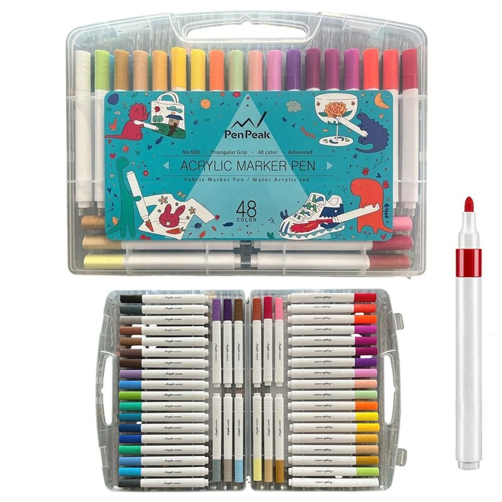 Canetinha Caneta Marcador 48 Cores Tinta Acrilica A Prova de Agua Permanente Estojo Desenho Pintura Escultura Artesanato Cores Vibrantes