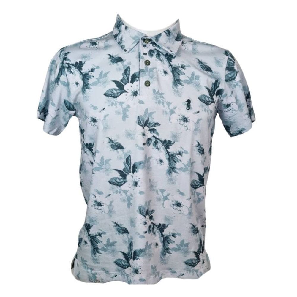 Camiseta Polo Masculina Floral Branca Sglum M