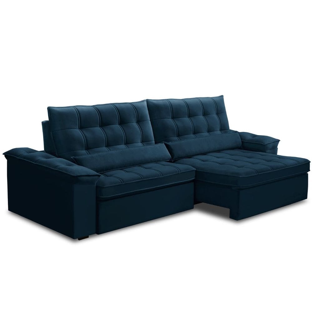 Sofá Retratil e Reclinável com Molas Ensacadas 210cm HEITOR Azul