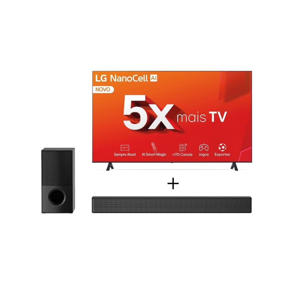 Combo LG Smart TV NanoCell AI NANO80 4K de 75 polegadas 75NANO80 + Soundbar SNH5 4.1 canais 600W RMS