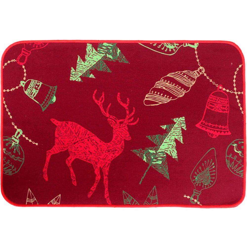 Tapete Capacho Porta Enfeite Rena Vermelho Decoração 39x59cm