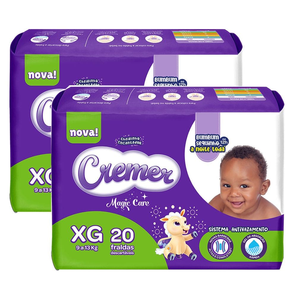 Kit 2 Fraldas Cremer Magic Care Tamanho XG com 20 Unidades cada