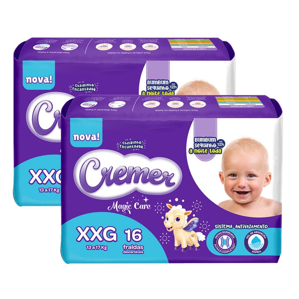 Kit 2 Fraldas Cremer Magic Care Tamanho XXG com 16 Unidades cada