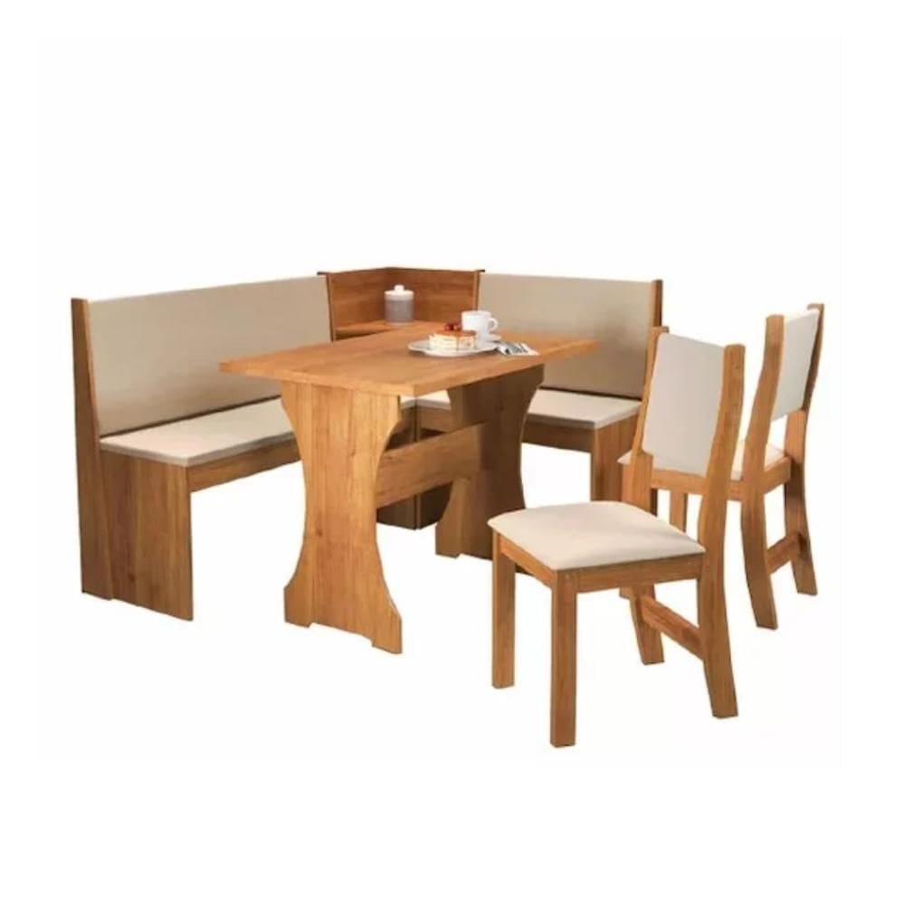 Conjunto de Mesa de Jantar de Canto Alemão Big com 2 Cadeiras Sol Linho Bege