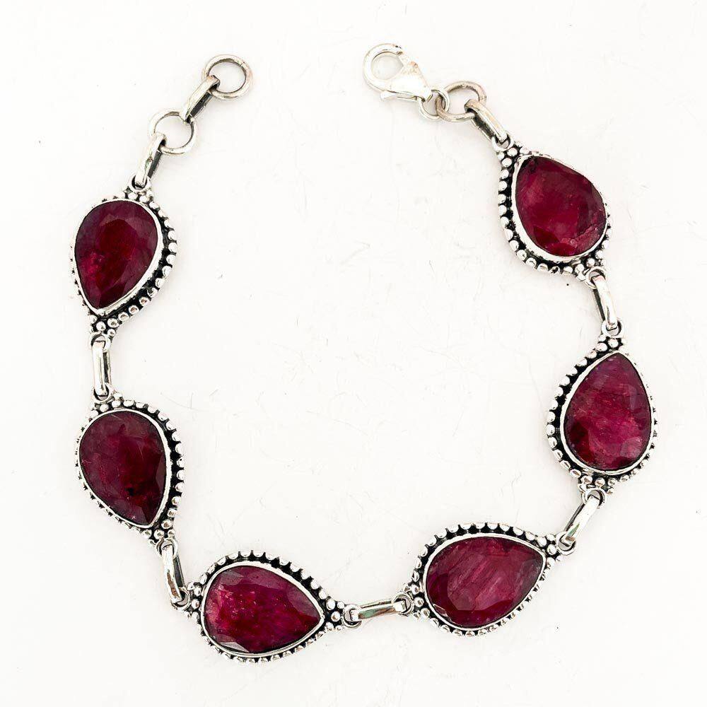 Pulseira Gotas Pedra Rubi Indiano Prata 925