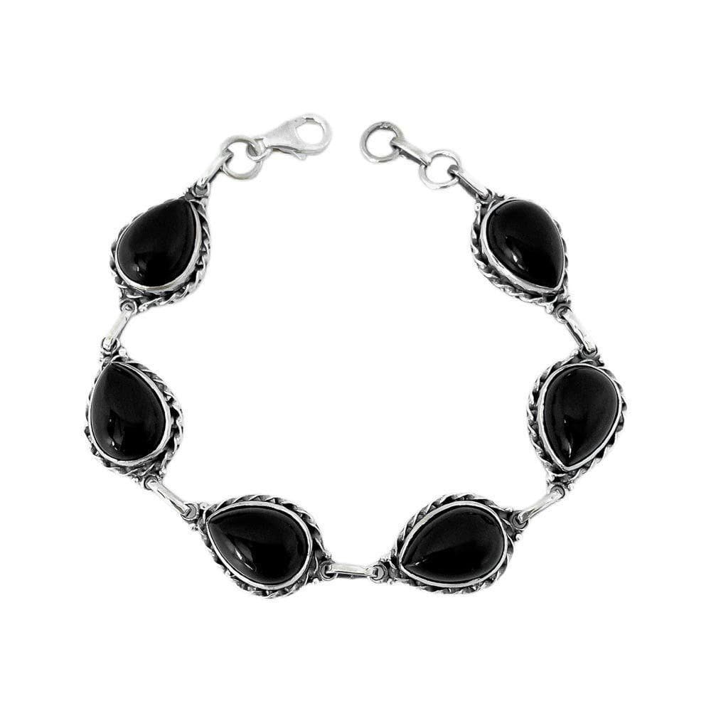 Pulseira Gotas Pedra Onix Prata De Bali 925