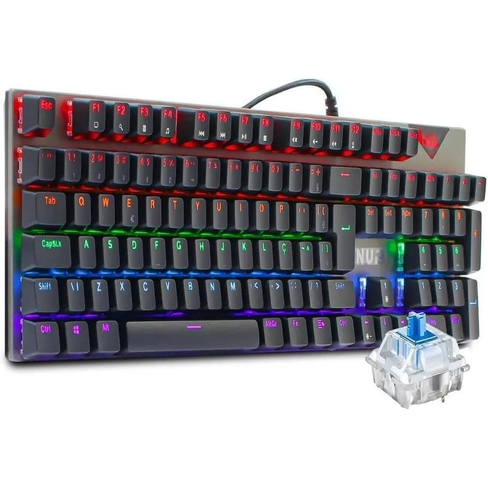 Teclado Gamer Mecânico Rgb Led Abnt2 Switch Blue KP-TM010