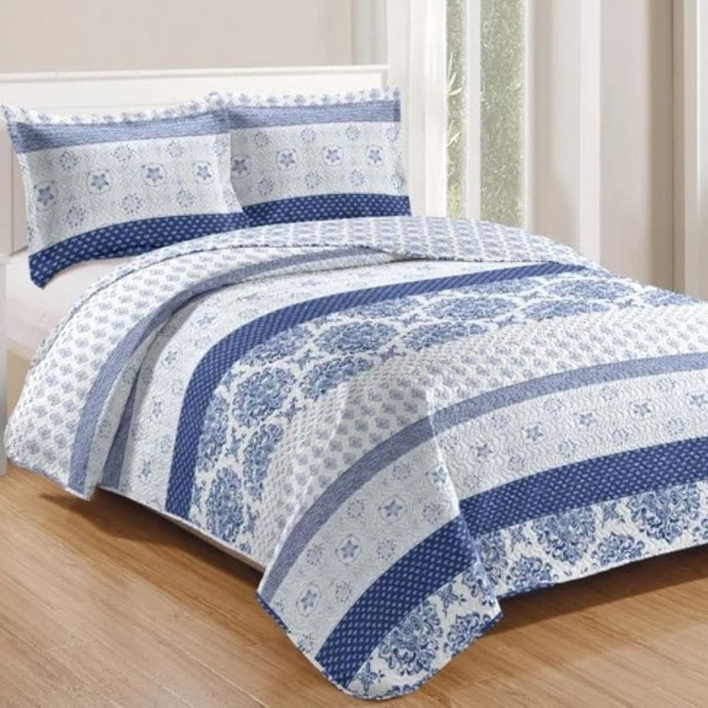 Kit Cobre Leito Colcha Mix King Estampado Dupla Face Floral 3 Peças - Suelen