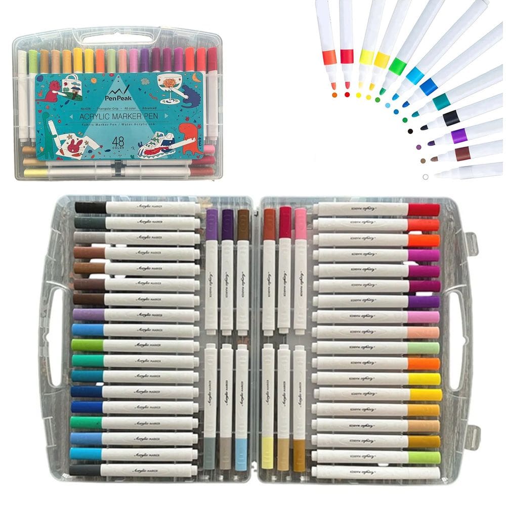 Canetinha Caneta Marcador 48 Cores Tinta Acrilica Permanente A Prova de Agua Cores Vibrantes Estojo Pintura Desenho Artesanato Escultura Arte