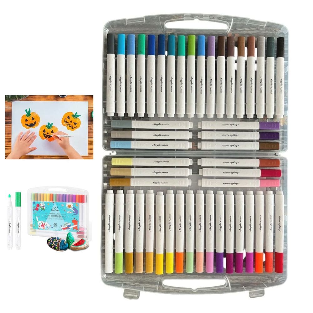 Canetinha Caneta Marcador 48 Cores Tinta Acrilica A Prova de Agua Permanente Estojo Cores Vibrantes Artesanato Escultura Desenho Pintura Diversao