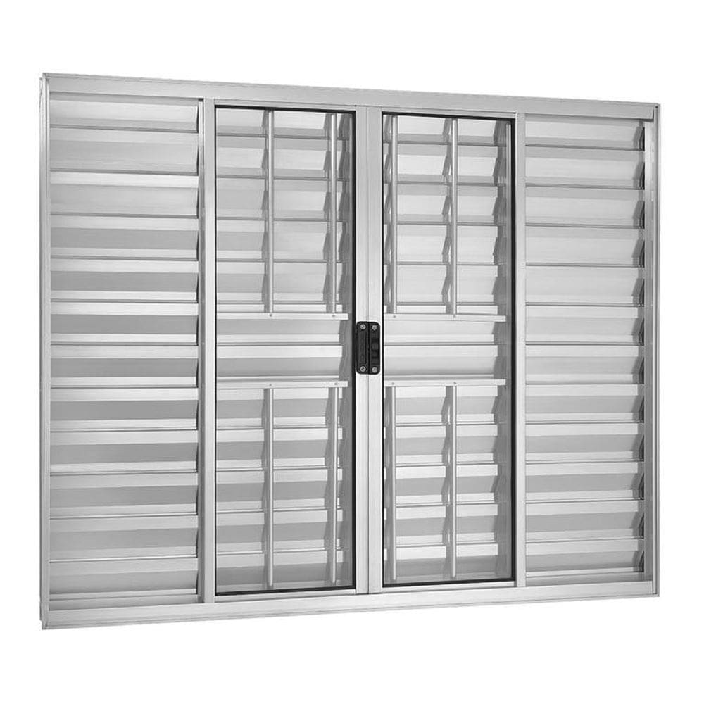 Janela Veneziana Alumínio Brilhante 6 Folhas Com Grade Central 100x200x8cm Ecosul
