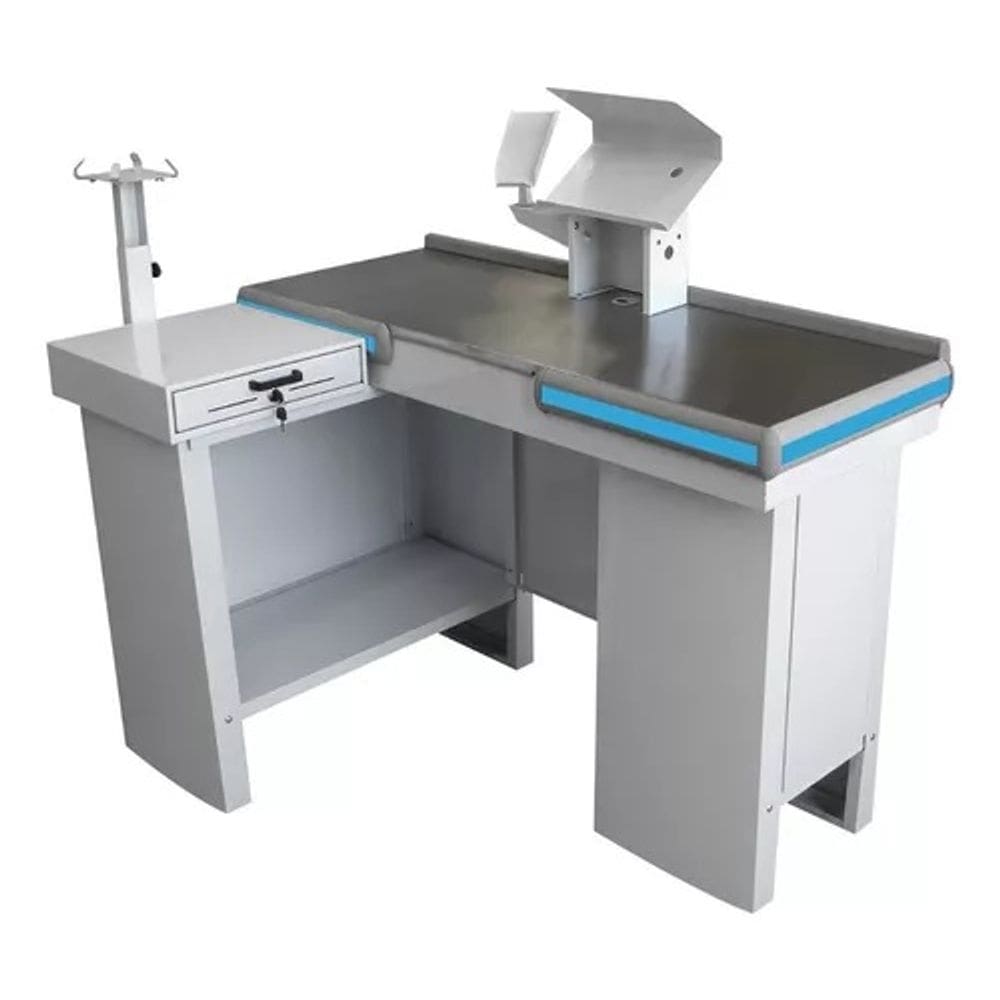 Caixa De Supermercado Kit Automação Amapá 1,3m Empacotador Cor Branco Perfil Azul