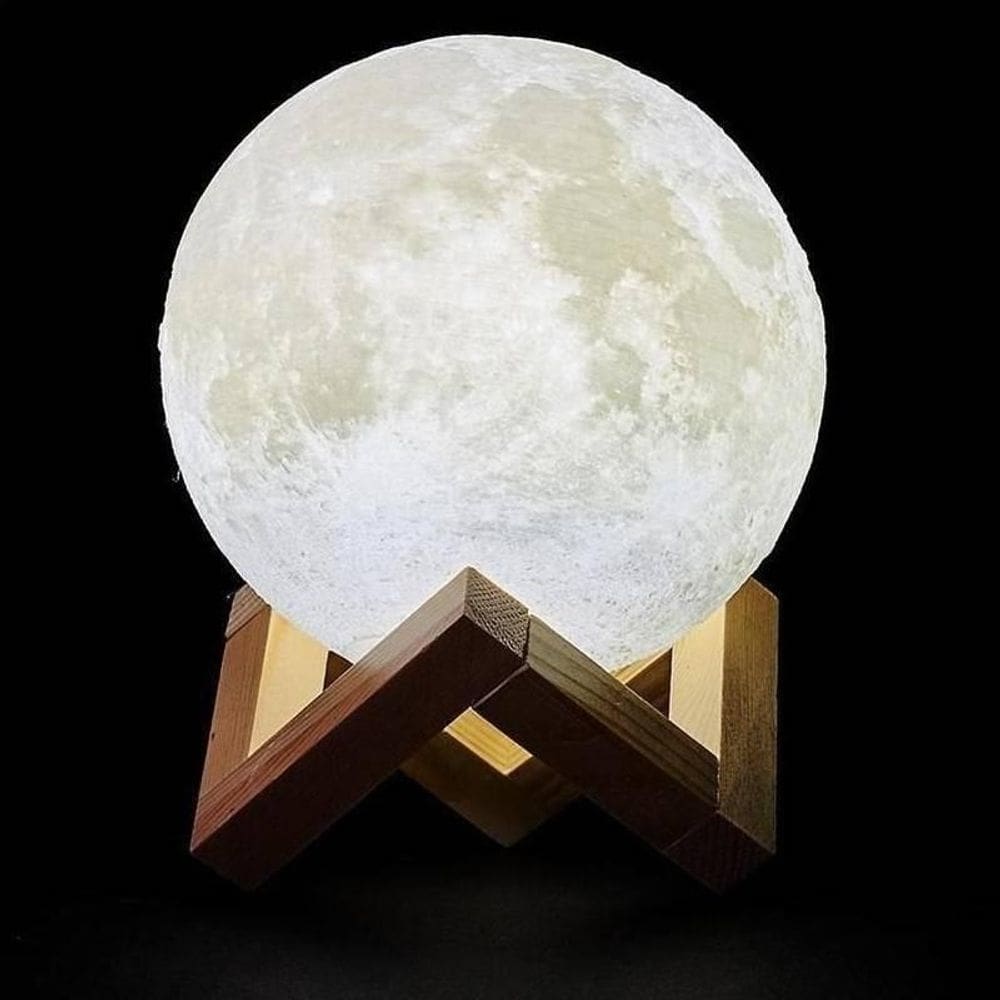Luminária Lua Cheia 3D Abajur Decorativa Usb Com Suporte